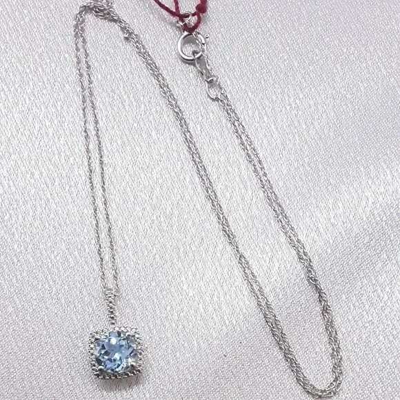 NEW sterling silver blue topaz and cz pendant necklace - Picture 2 of 11